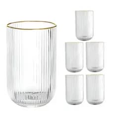 Jogo c/ 6 Copos de Vidro 450ml Borda DOURADA Suco Água Canelado Graffiato Cameratta Transparente Cozinha