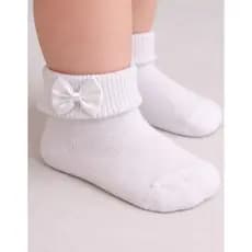 Meia Infantil Bebê com Laço Lateral Rosa e Branca Confortável e Elegante Algodão Meninas Batizado