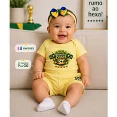 Conjunto Bebê Minha Primeira Copa Brasil Body Shorts Faixa Unissex Mesversário Algodão Kit
