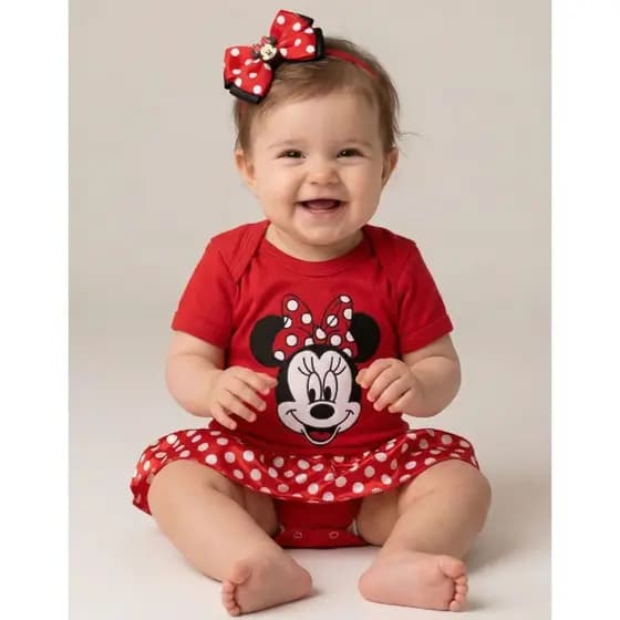 Body Bebê Minnie Saia Faixa Laço Kit Completo Roupa Infantil Menina Vermelho Luxo Mesversário