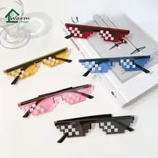 Óculos De Sol Retro Mosaico Square 2D Pixel Funny Fashion Sunglasses Para Homens Festa Feminina