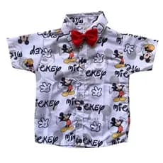 Camisa MICKEY BRANCO Social Temática com Estampa Divertida + Gravata Infantil