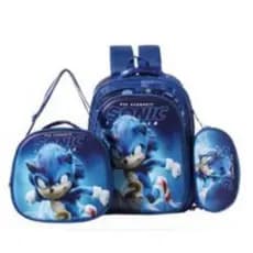 Kit Mochila Costa Escolar  Sonic Lancheira + Estojo