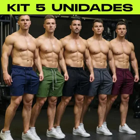 Kit 5 Short Tactel Bermuda Masculina Bolsos laterais Mauricinho Tecido Leve Confortável
