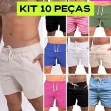 Kit 10 Unidades Short Linho Premium Tendência Top Casual Praia Academia