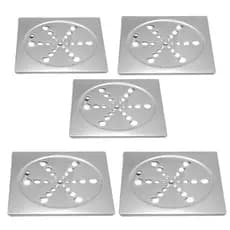 Kit 5 Ralo Tampa Grelha Inox Para Banheiro Quadrado 15x15 Com Fecho