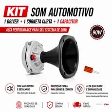 Kit Som Automotivo Com 1 Driver D250X Musicall 200W 1 Corneta Curta e 1 Capacitor
