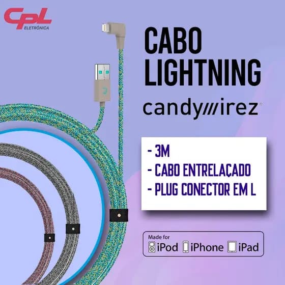CABO PARA IPHONE USB TIPO LIGHTNING / PARA IPHONE E IPAD / 3M / NYLON