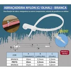 PACOTE COM 100 ABRAÇADEIRAS COM OLHAL 3,6x150MM