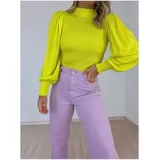 Blusa de frio manga bufante longa modal