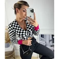 Cropped xadrez quadriculado tricot