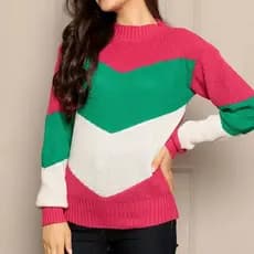 Blusa tricot listrado colorido manga longa