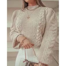 Blusa tricot manga bufante moda inverno feminino