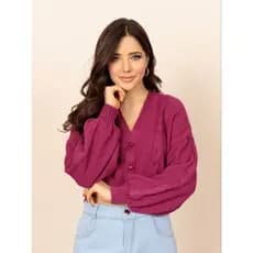 Casaquinho com botao blusa tricot manga longa