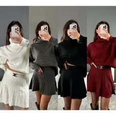 Conjunto Tricot  2 Peças Blusa gola alto com saia.tamanha u pode m g