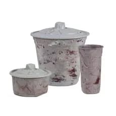 Kit Pia Redondo Marmorizado Porta Detergente Porta Esponja Lixeira Decoração Organização Cozinha