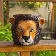 Kit Vaso Leão Faiança Decorativo Arte Festas Eventos Aniversário Animal Personalizado Artesanal
