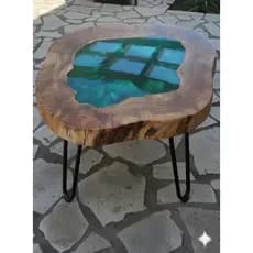 Mesa De Centro Rústica Resina Epóxi Madeira Nobre