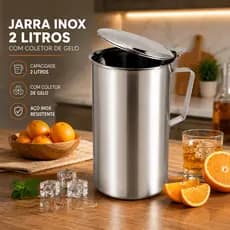 Jarra de Inox 2L Buffet festa Restaurante Suqueira Bebidas Água Chá Tampa servir garçom drinks refrigerante hotel