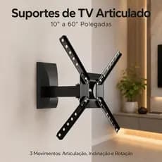 Suporte Tri Articulado Tv até 40Kg Inclinável Até 60 Polegadas 130° Graus Preto Lcd Led 3 movimentos parede Restaurante