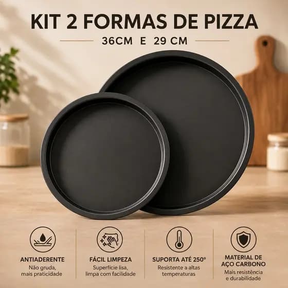 2 Forma assadeira Pizza Antiaderente 36cm 29cm Forno Pizzaria Profissional caseira Resistente assar redonda não gruda