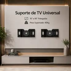 Suporte TV Universal 10" a 90" Fixo Slim Aço Carbono 40kg LED LCD SMART PLASMA Com Kit Parafusos e Buchas