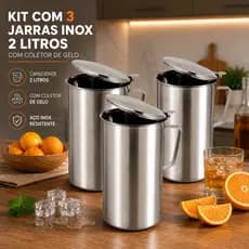 3 Jarra de Inox 2L Buffet festa Restaurante Suqueira Bebidas Água Chá Tampa servir garçom drinks refrigerante hotel
