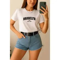 T-shirt Feminina Camistas estampadas 100% Algodão T-Shirt Feminina Leve Confortável Moda Feminina Casual / escr.15 brokl