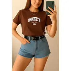 T-Shirt Feminina Casual Confortável Algodão 100% camista feminina brooklyn Camiseta Feminina Casual Moda / ESCR.15