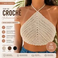 Top de Crochê Feminino Artesanal Frente Única Moda Praia Verão