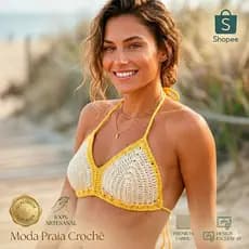 Top Crochê Feminino Artesanal Ajustável Confortável Moda Praia Verão