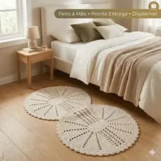 Par de Tapetes Crochê Oval Pequeno Artesanal Barbante Premium Decoração Casa