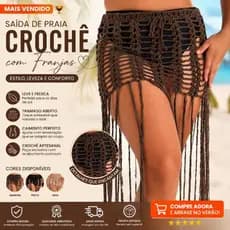 Saida de Praia Saia Crochê Artesanal Feminina Brisa, Saída de Praia Leve com Franjas Longas