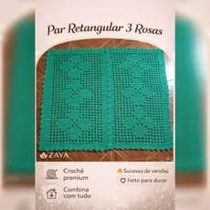 Par de Tapetes Crochê Artesanal Retangular 3 Rosas Cozinha Sala Quarto