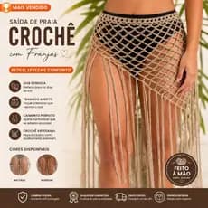 Saída de Praia Saia Crochê Feminina Artesanal com Franja Moda Praia Verão