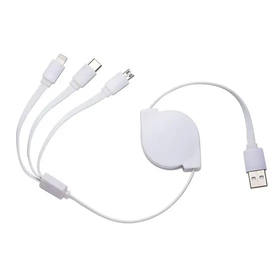 Cabo Usb Retrátil 3 Em 1 - Branco Carregador