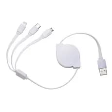 Cabo Usb Retrátil 3 Em 1 - Branco Carregador