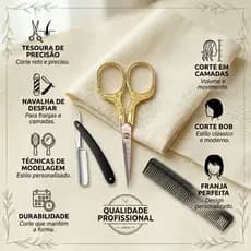 Tesoura De Cabelo Profissional Fio Laser Dourada Tesoura De Precisão Para Cabeleireiro E Barbeiro