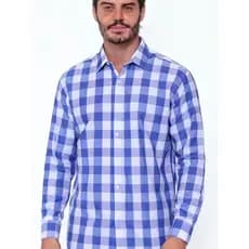Camisa masculina casual xadrez de manga comprida