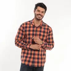 Camisa masculina casual xadrez de manga comprida