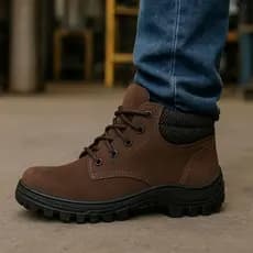 Bota de Segurança Masculina com Solado Antiderrapante em Couro legítimo botina trabalho