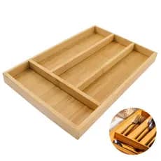 Porta Talheres Bambu 4 Divisórias Organizador Para Gavetas