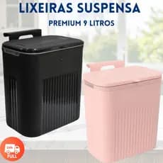 Lixeiras Suspensa Cesto 09 Litros Com Tampa Cozinha Rose Preto Suporte