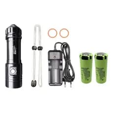 Lanterna Para Mergulho H2 100% XML L2 Com Bateria Extra Original Inton® IP68 Pesca Sub