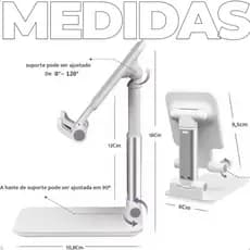 Suporte Ajustável para Celular e Tablet Tripé Portátil Branco