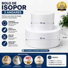 Bolo Fake De Isopor Duas Partes 15cm e 20cm Base Branco