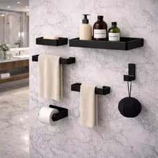 Kit Acessórios Para Banheiro Preto Fosco 6 Peças MAX Moderno