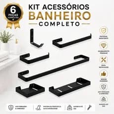 Kit Acessórios para Banheiro Completo 6 Peças Preto Fosco Acompanha Buchas e Parafusos