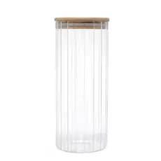 Pote de Vidro Mantimento 1700 ML Canelado Tampa de Bambu