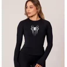 Camiseta Feminina Compressão Manga Longa Aranha Estilo Blogueira Moda Treino Passeio Estilosa Frio